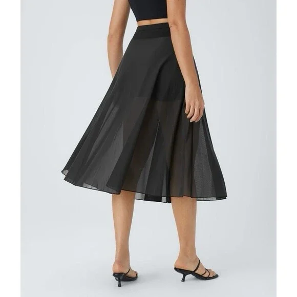 Halara NWT Midi Skirt XL Drawstring Waist Mesh 2-in-1 Flowy - Picture 3 of 12